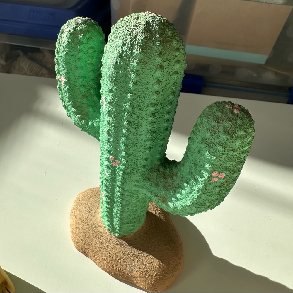 Yellow/Gold Desert Dog Figurine with Pink Scarf and Cactus - Picture 6 of 7